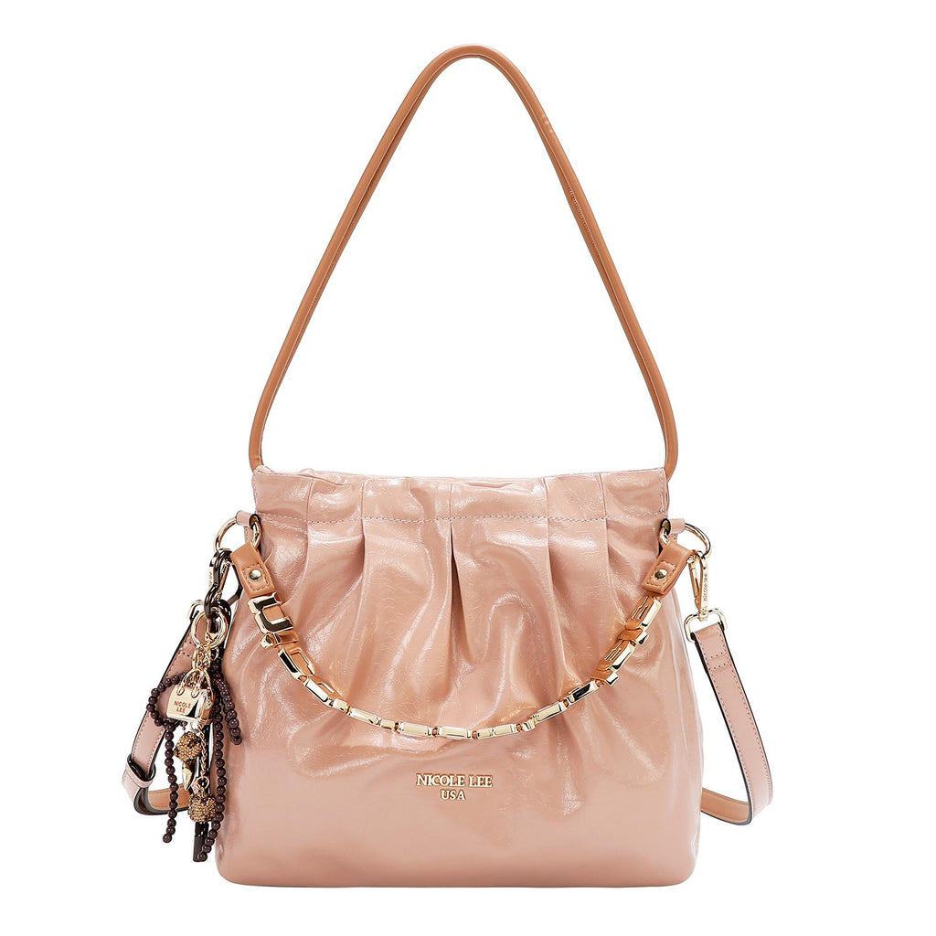 Bolsa satchel Nicole Lee acabado brillante y llavero FW25