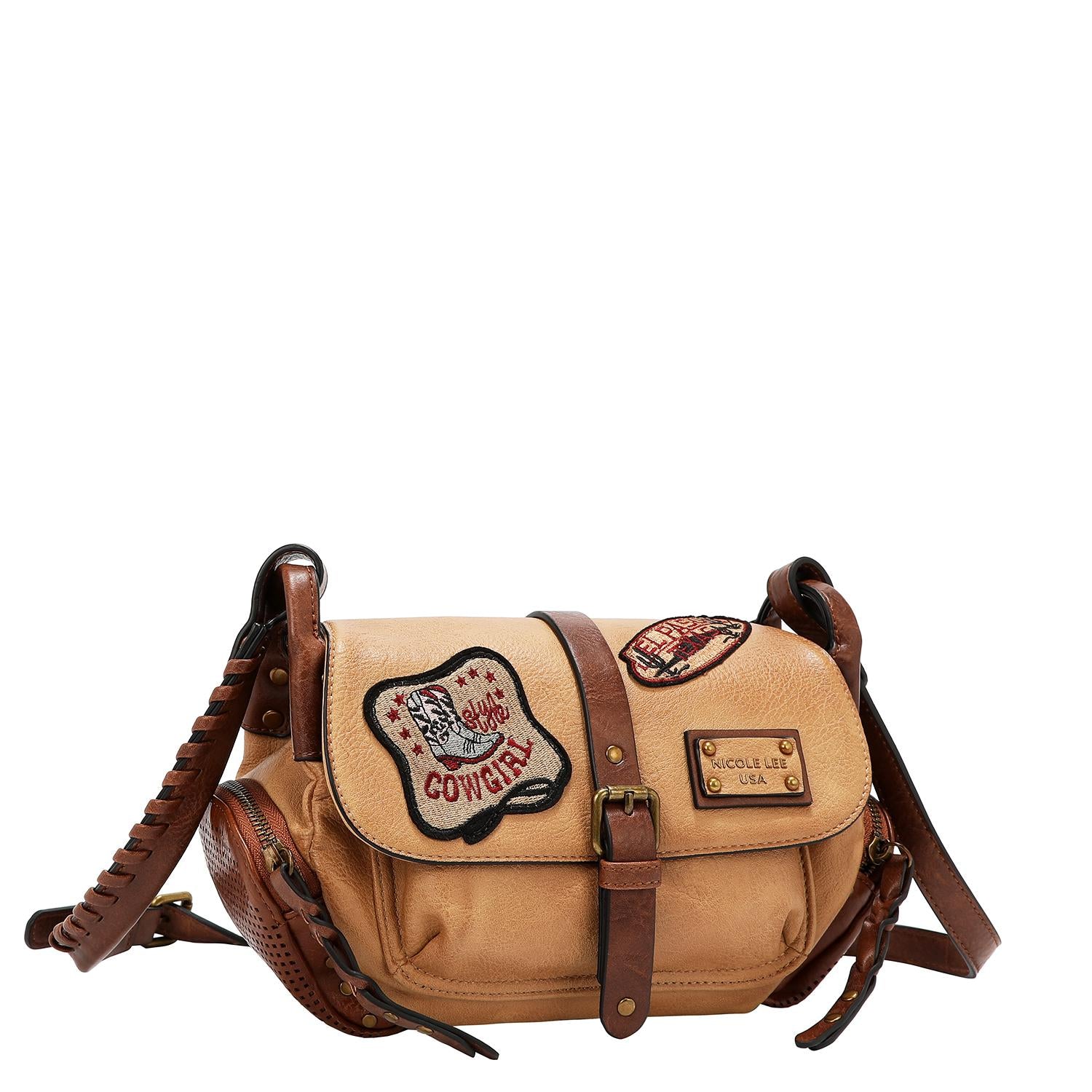 Bolsa mensajera Nicole Lee vintage con parches FW25