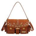 Bolsa mensajera Nicole Lee de gamuza con flores y hojas FW25