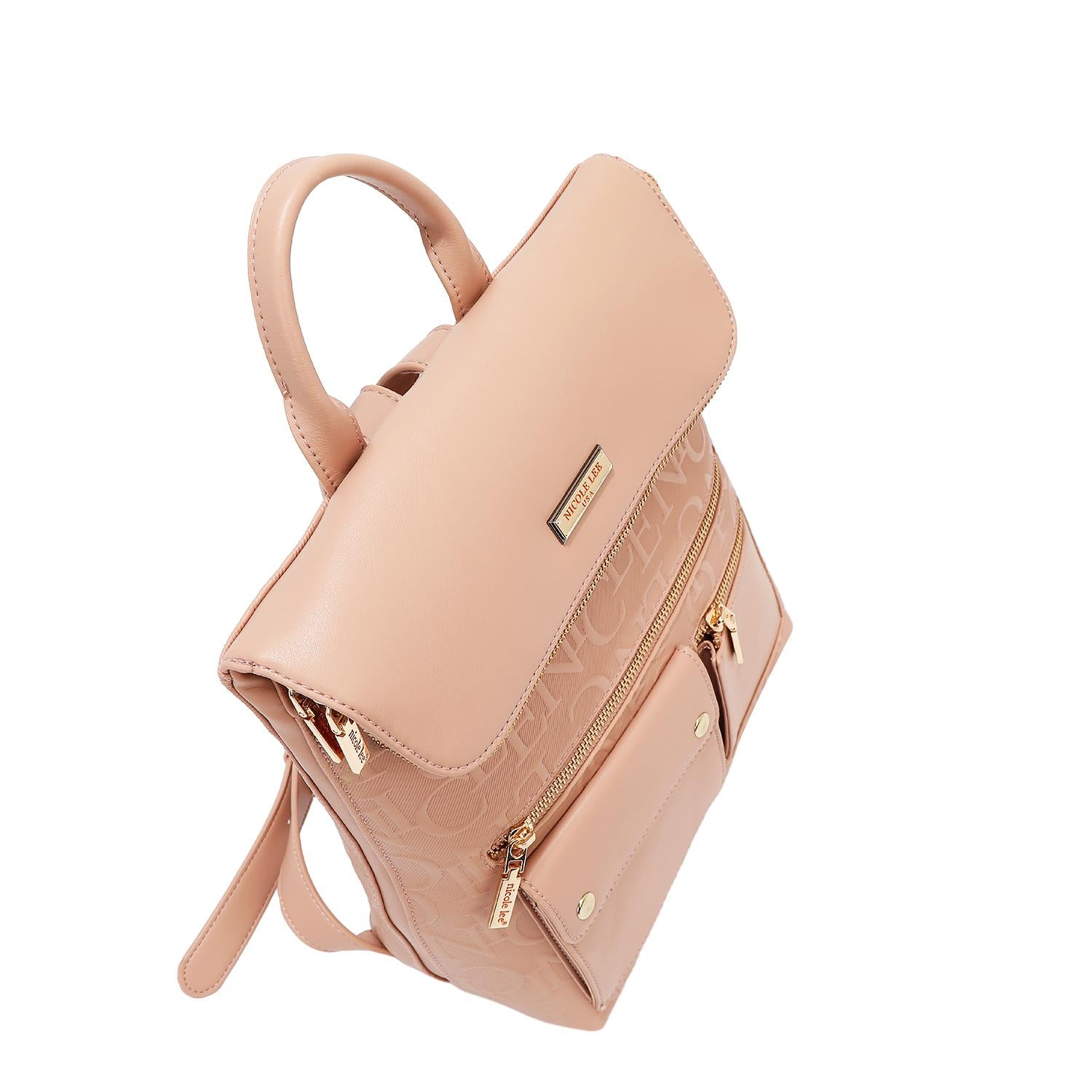 Mochila Nicole Lee Con Relieve Y Bolsitas Al Frente Fw25