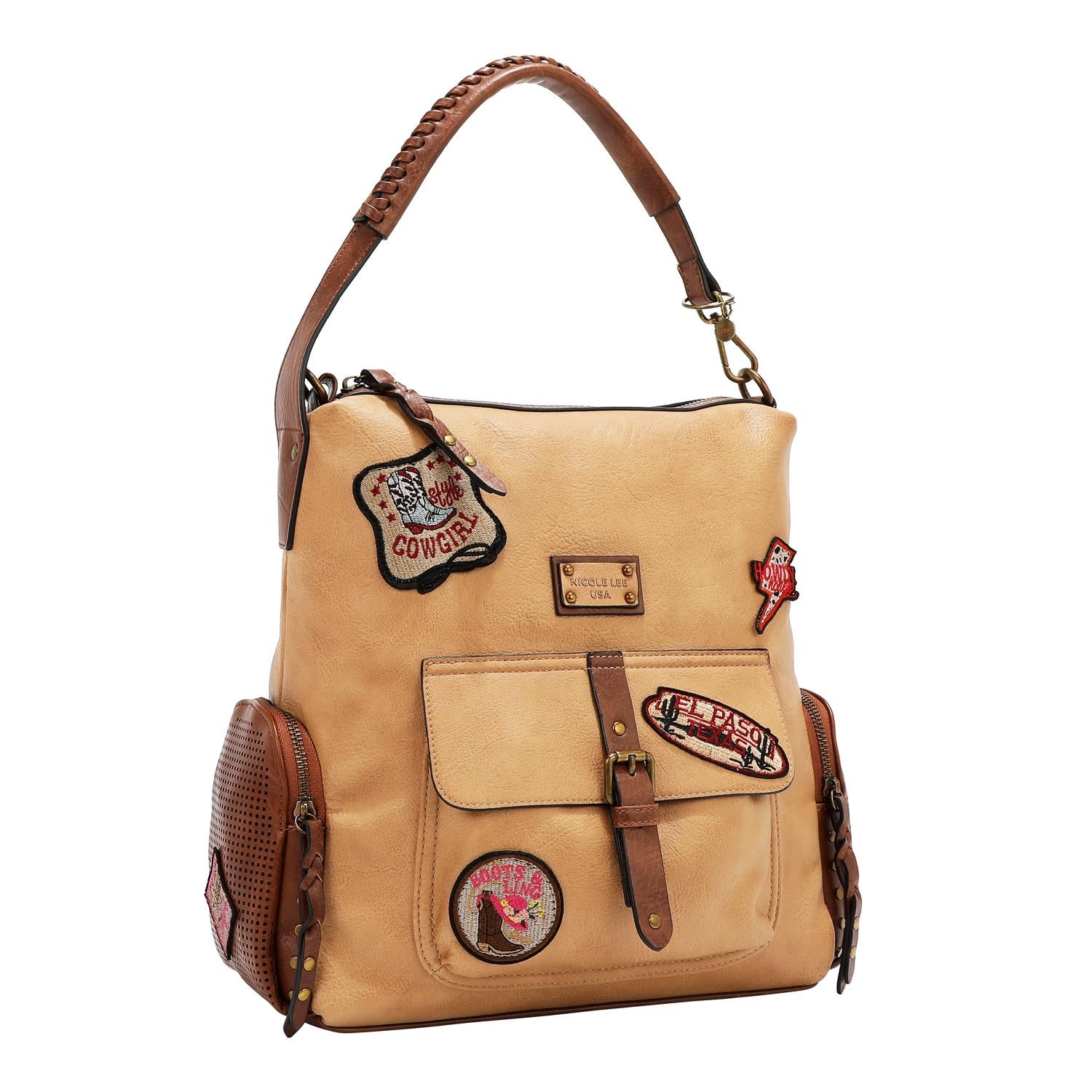 Bolsa shopper Nicole Lee vintage con parches FW25