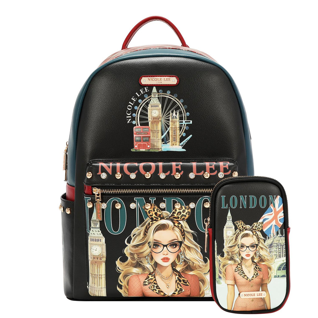 Mochila Nicole Lee Con Puerto USB Print London Eye FW26