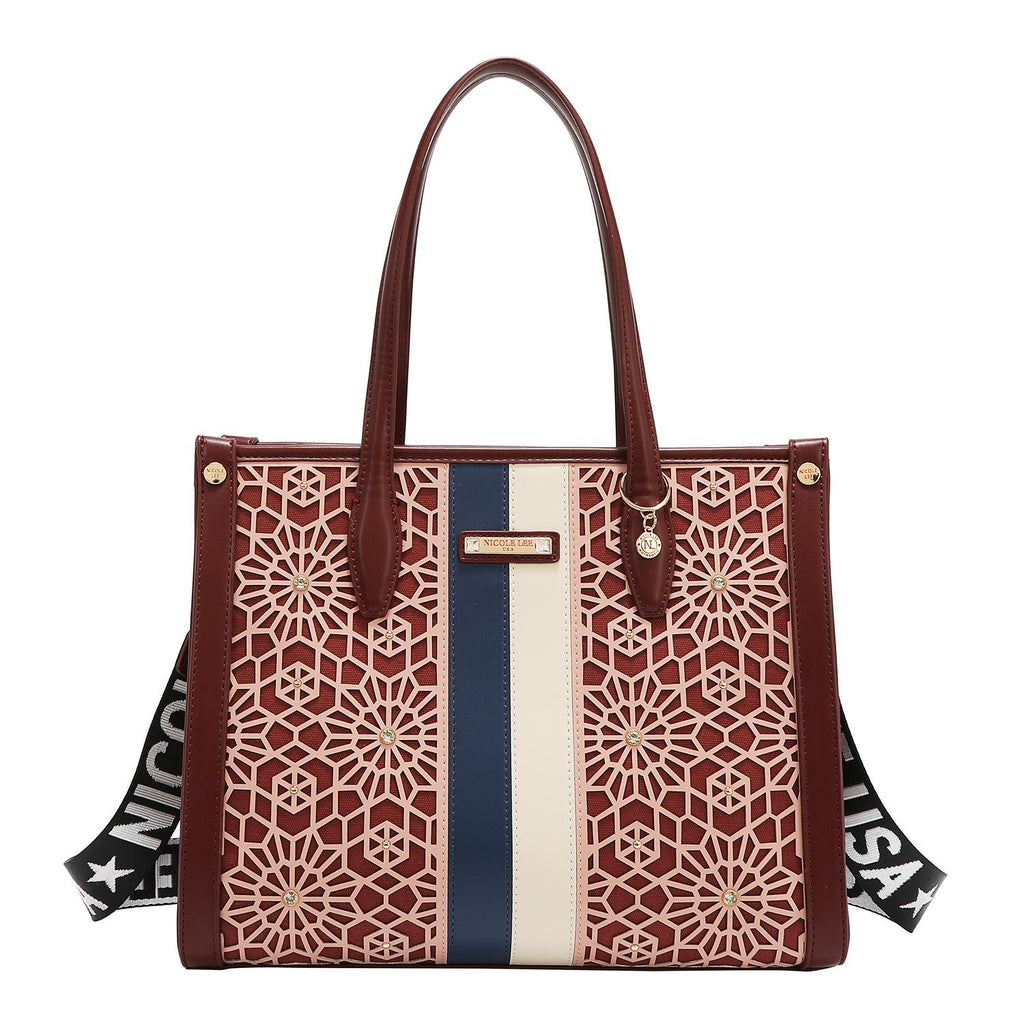 Bolsa cuadrada Nicole Lee en corte láser y pedrería FW25
