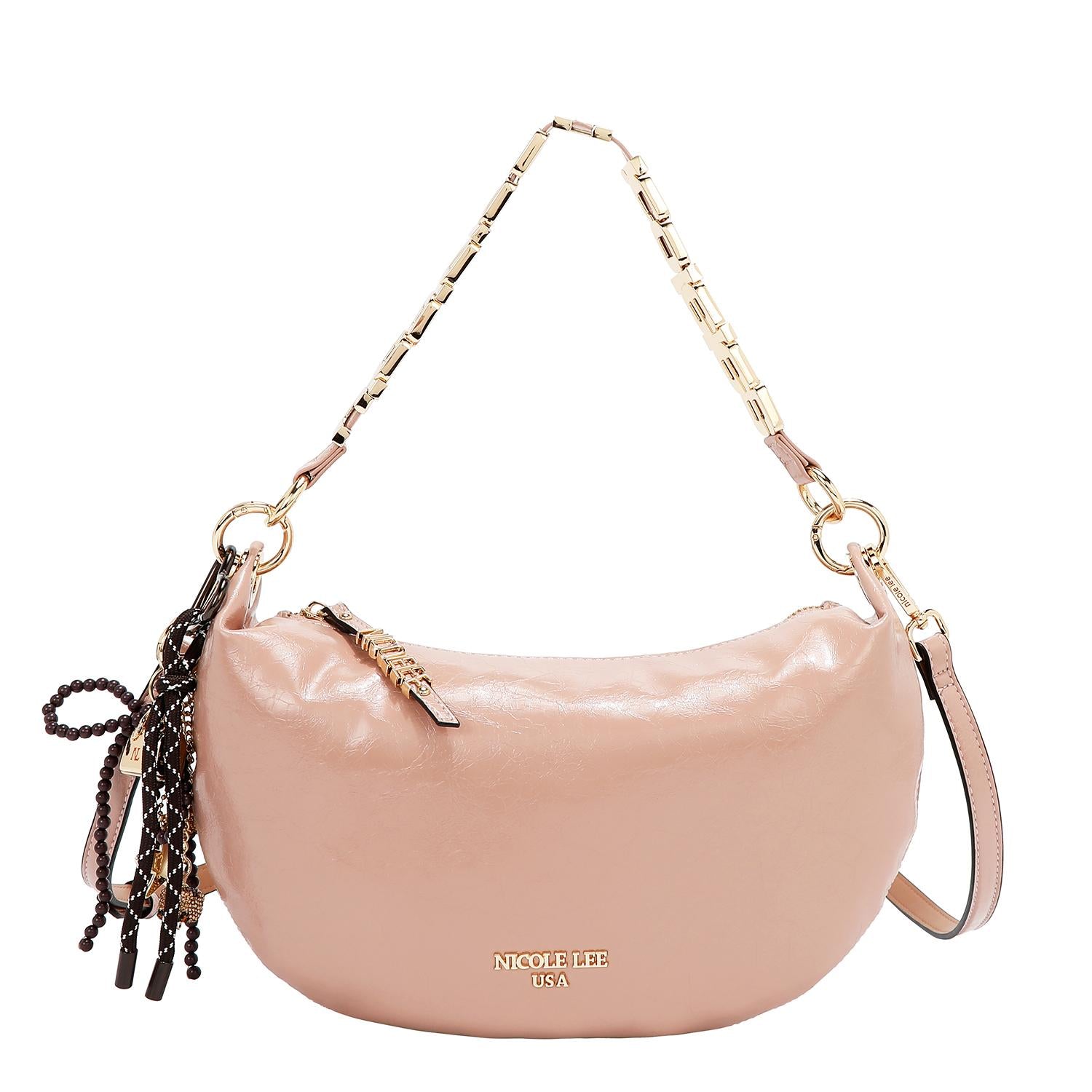 Bolsa media luna Nicole Lee acabado brillante y llavero FW25