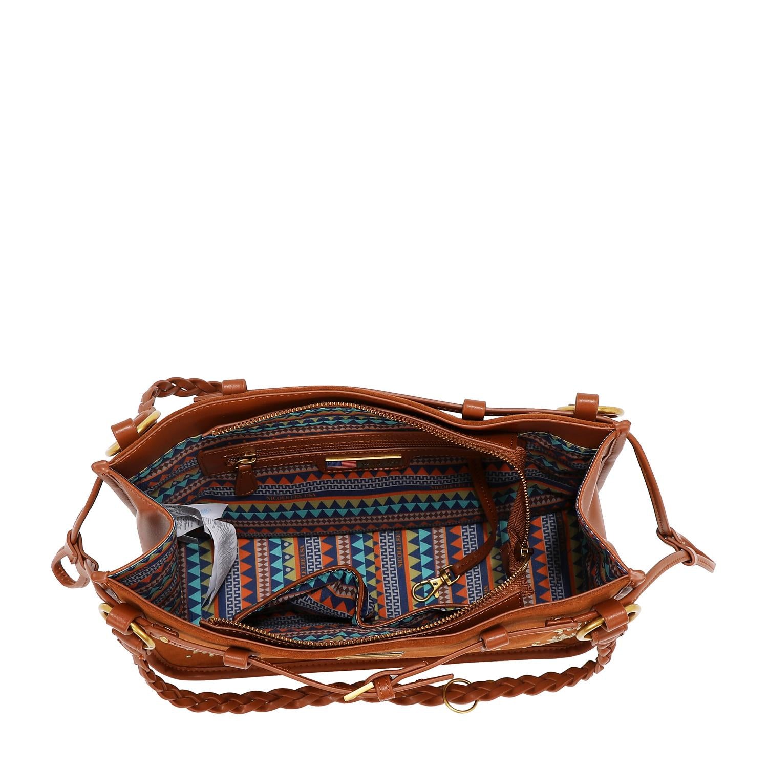 Bolsa tote Nicole Lee de gamuza con flores y hojas FW25