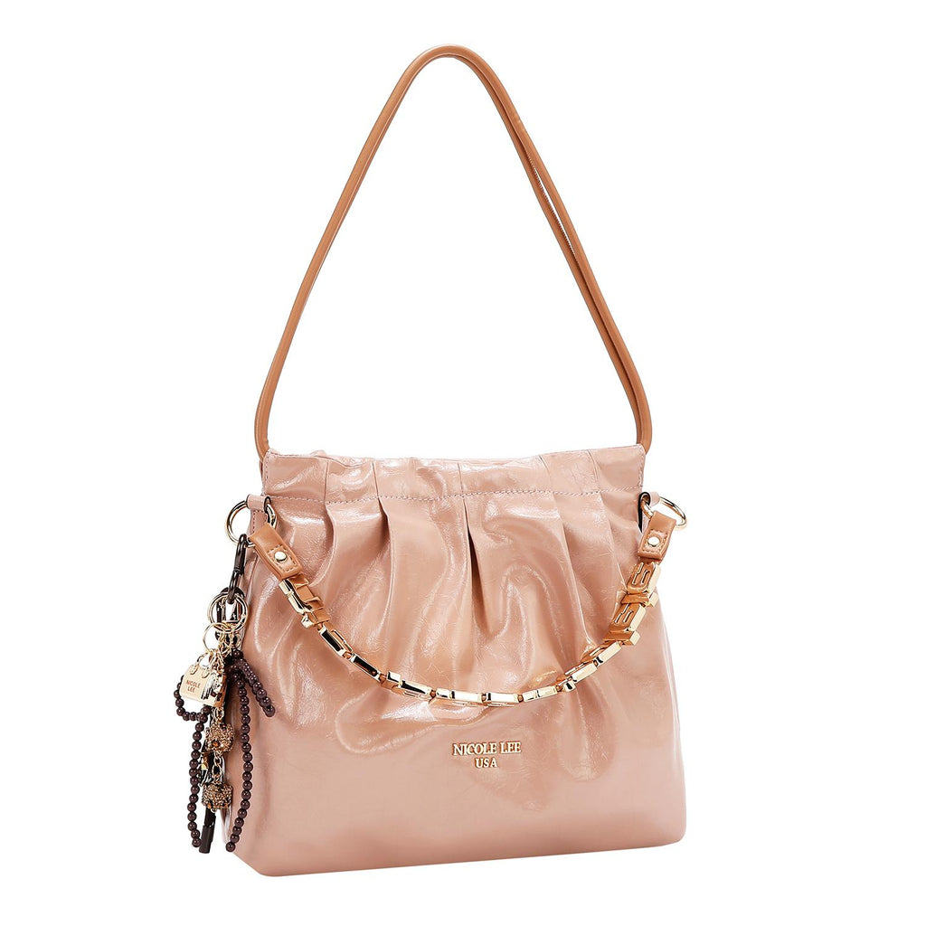 Bolsa satchel Nicole Lee acabado brillante y llavero FW25