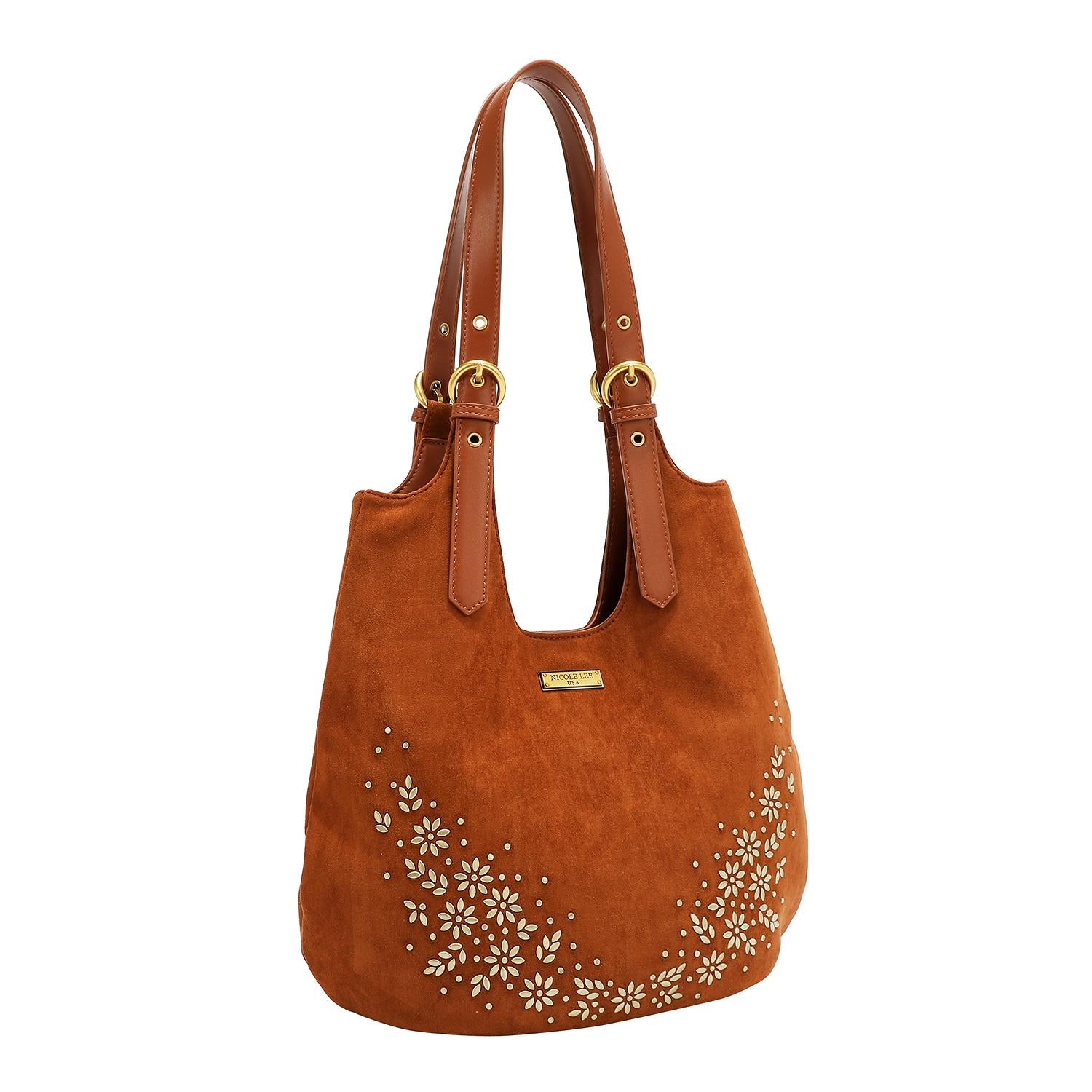Bolsa shopper Nicole Lee de gamuza con flores y hojas FW25