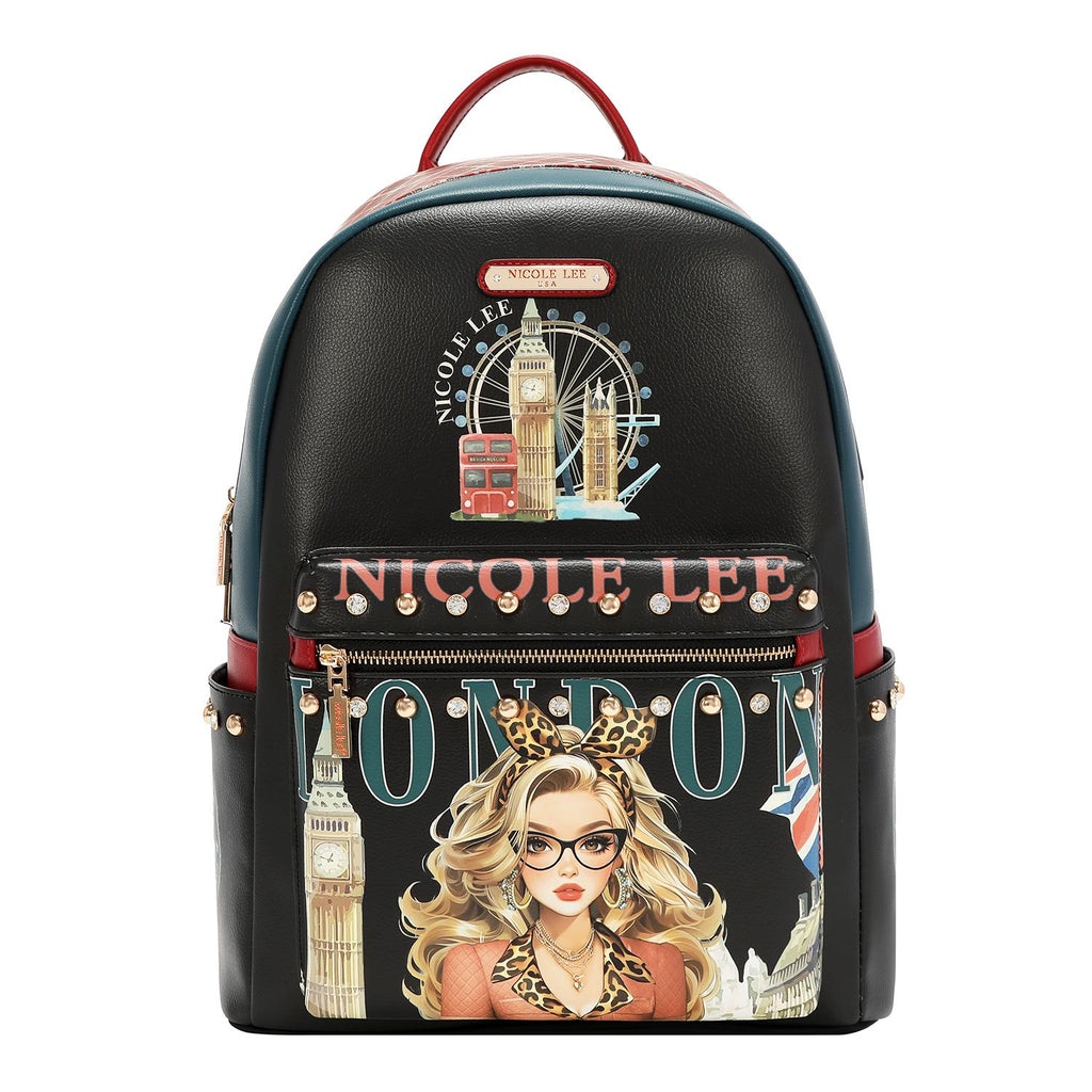 Mochila Nicole Lee Con Puerto USB Print London Eye FW26