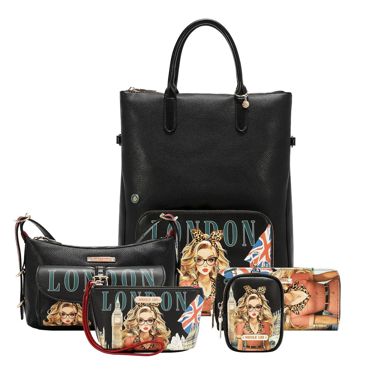 Set De 5 Piezas Bolsa Y Accesorios Print London Eye FW26