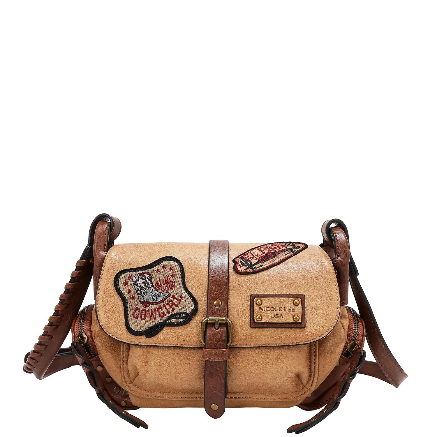 Bolsa mensajera Nicole Lee vintage con parches FW25