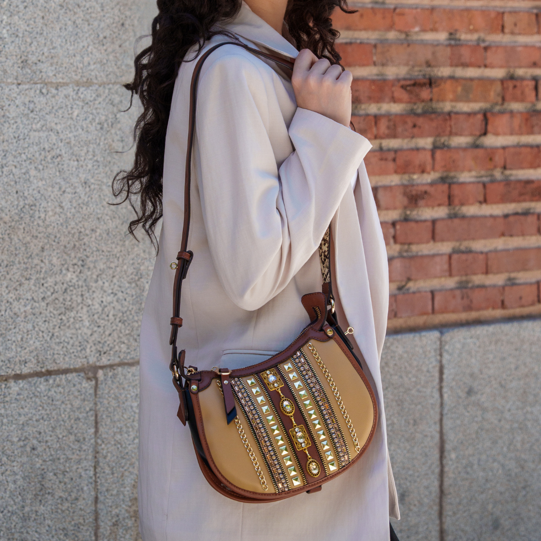 Bolsa Shoulder Nicole Lee Bicolor Con Pedreria Jewel FW26