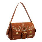 Bolsa mensajera Nicole Lee de gamuza con flores y hojas FW25