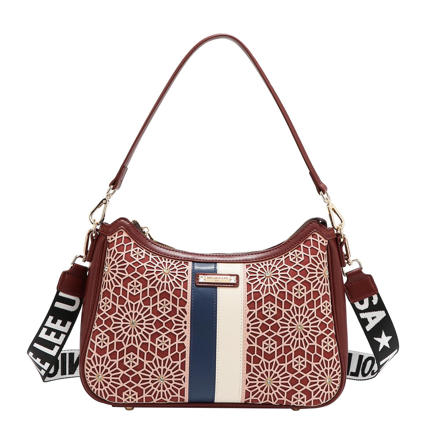 Bolsa shoulder Nicole Lee en corte láser y pedrería FW25