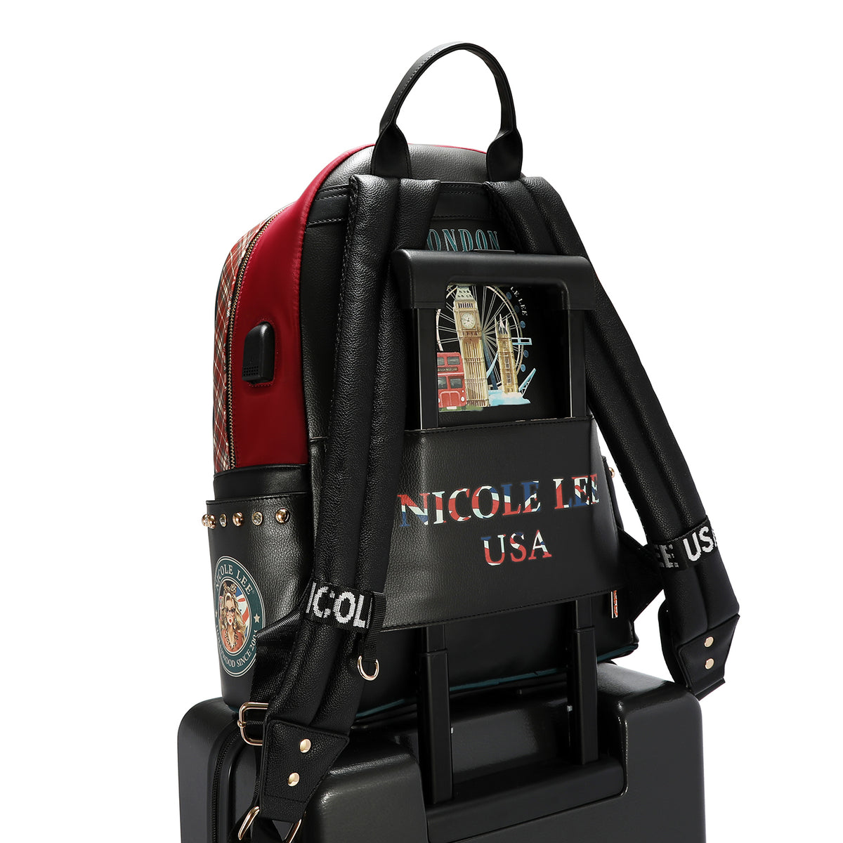 Mochila Nicole Lee De Nylon Con Bolsita London Eye FW26