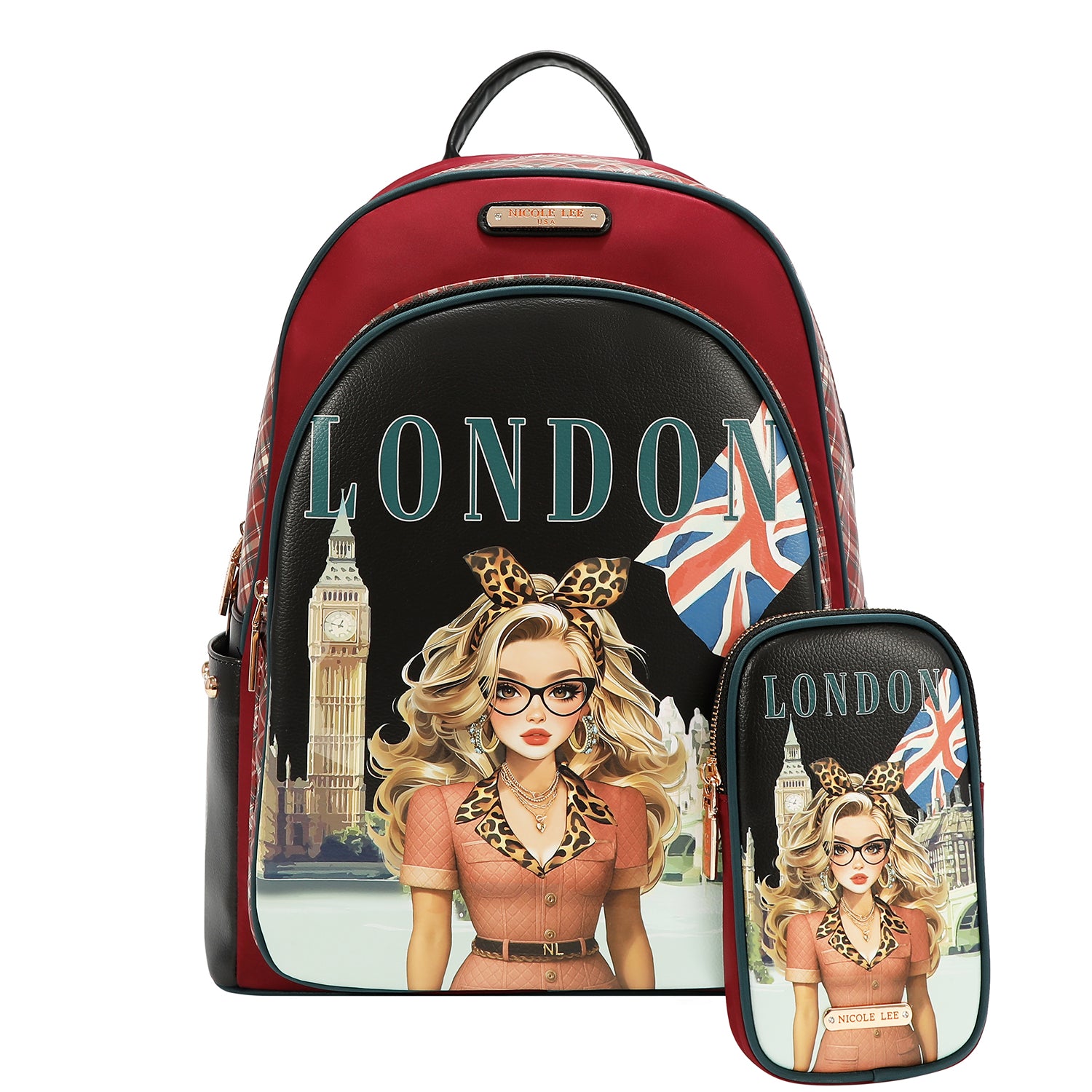 Mochila Nicole Lee De Nylon Con Bolsita London Eye FW26