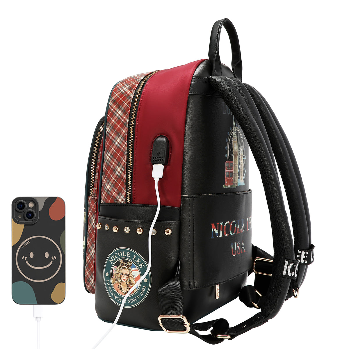 Mochila Nicole Lee De Nylon Con Bolsita London Eye FW26