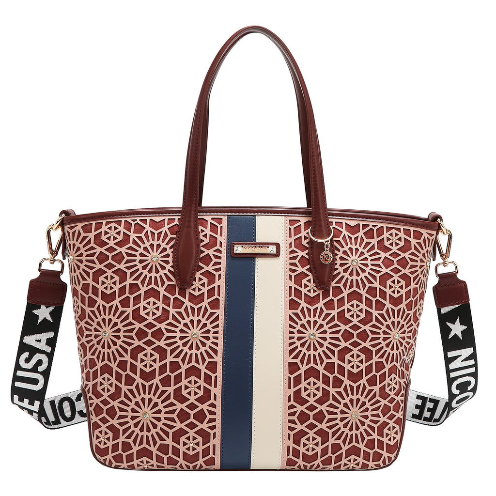 Bolsa Tote Nicole Lee Corte Láser Y Pedrería FW25