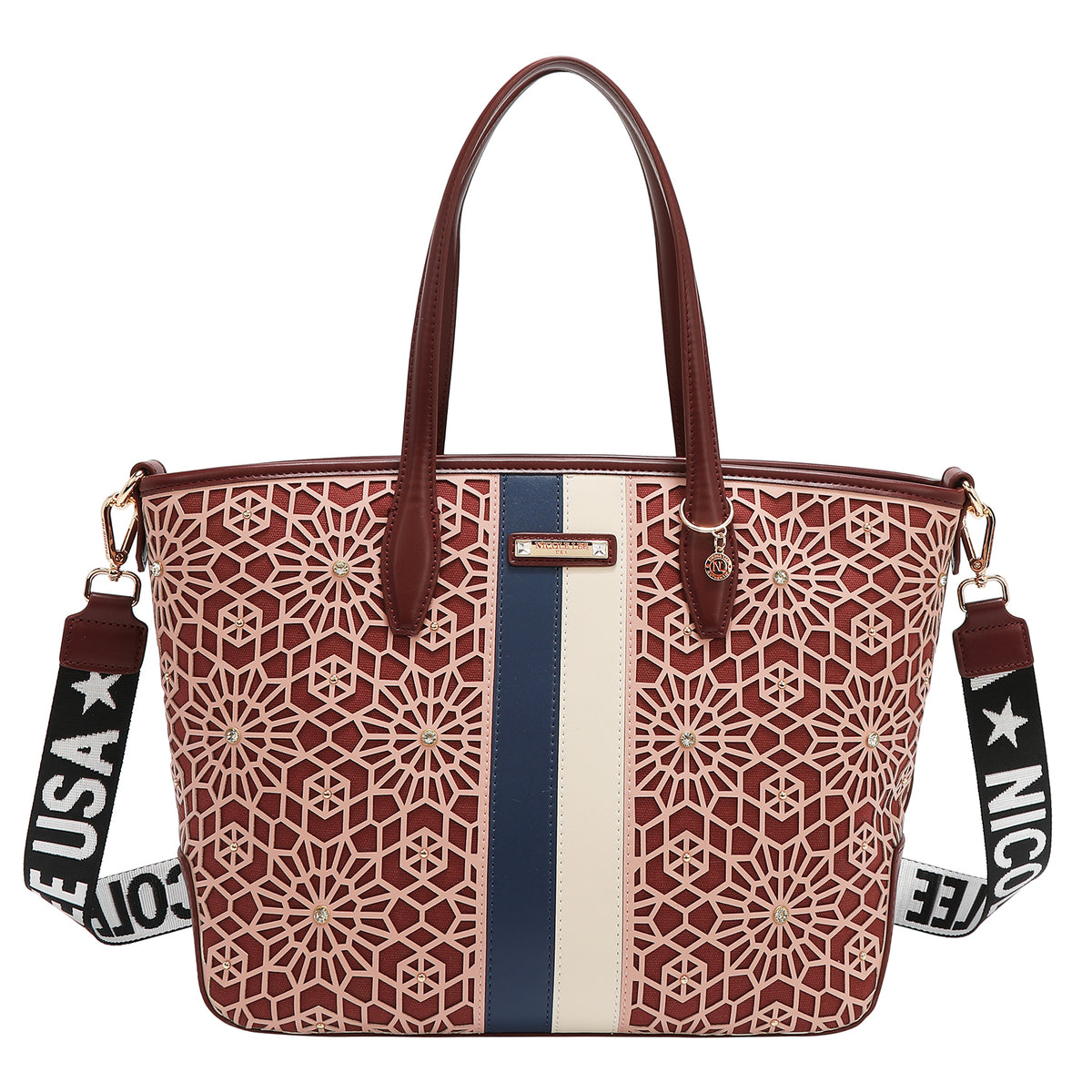 Bolsa Tote Nicole Lee Corte Láser Y Pedrería FW25