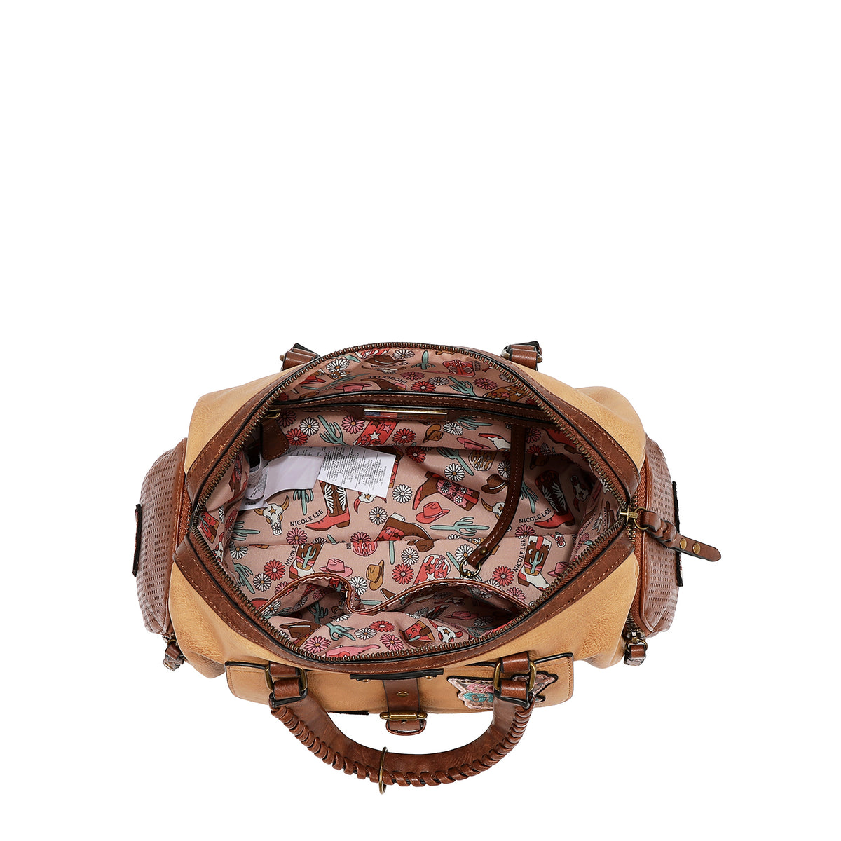 Bolsa boston Nicole Lee vintage con parches FW25