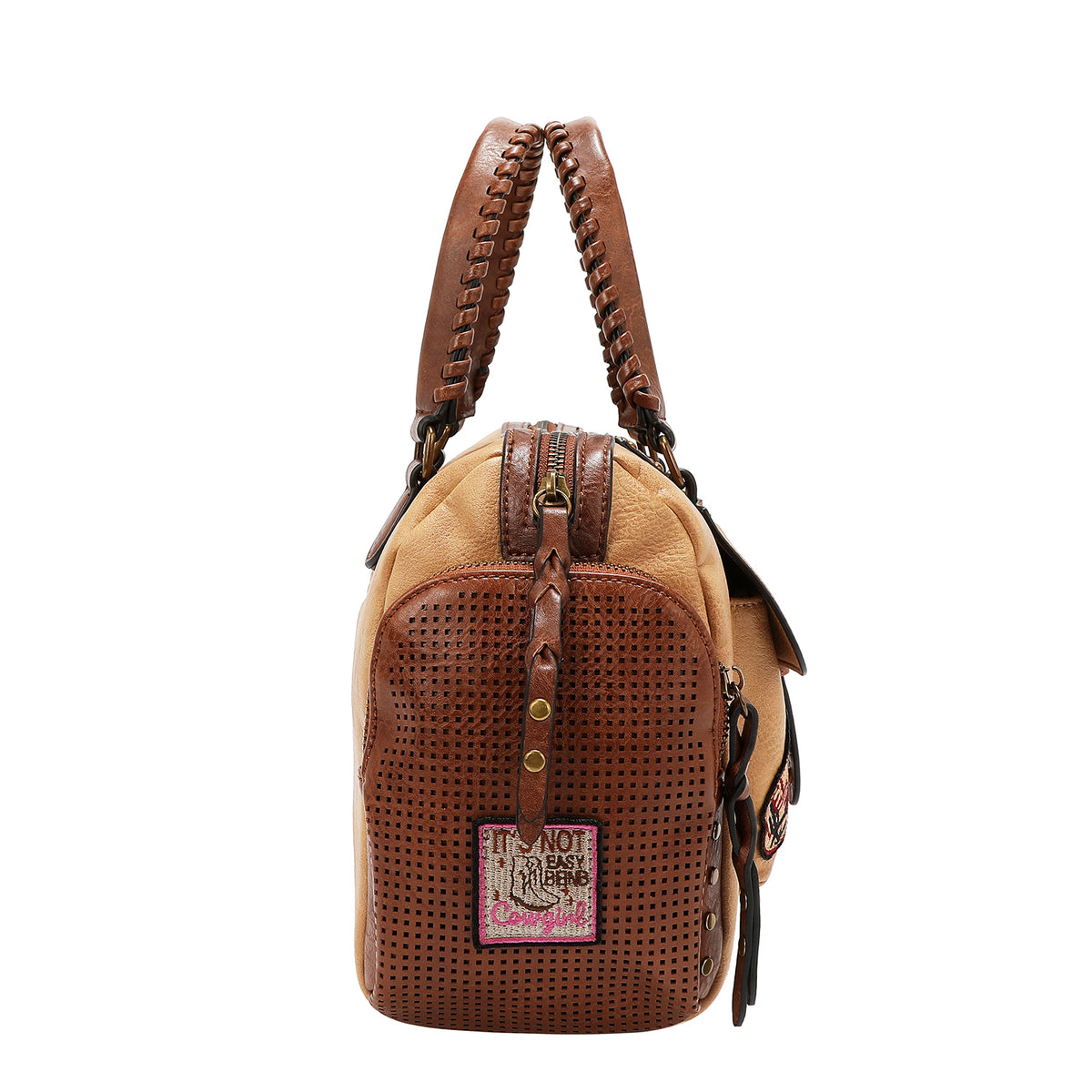 Bolsa boston Nicole Lee vintage con parches FW25