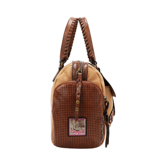 Bolsa boston Nicole Lee vintage con parches FW25