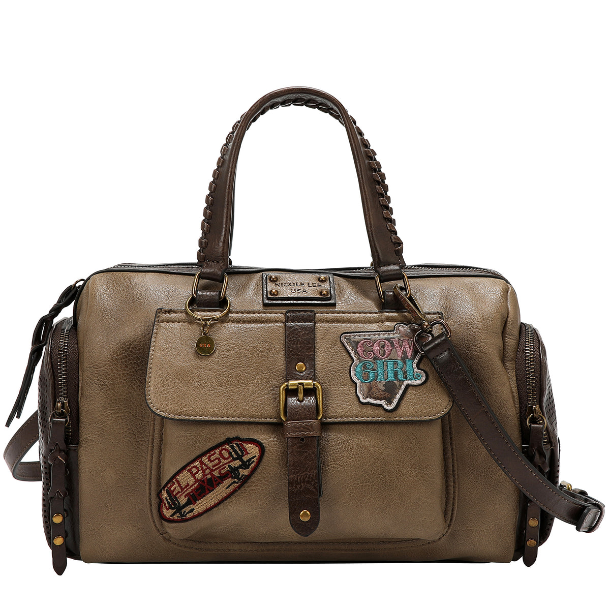 Bolsa boston Nicole Lee vintage con parches FW25