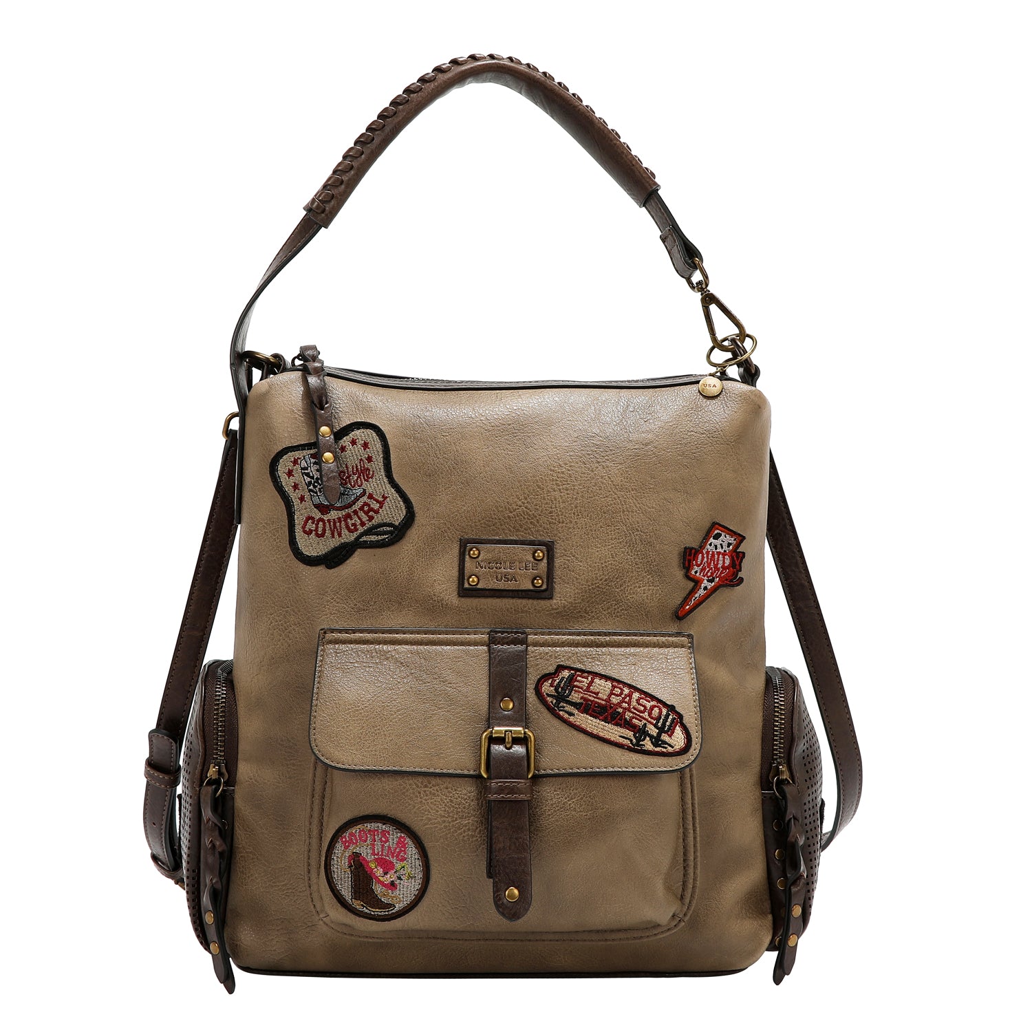 Bolsa shopper Nicole Lee vintage con parches FW25