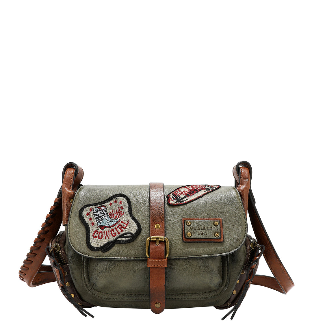 Bolsa Mensajera Nicole Lee Vintage Con Parches FW25