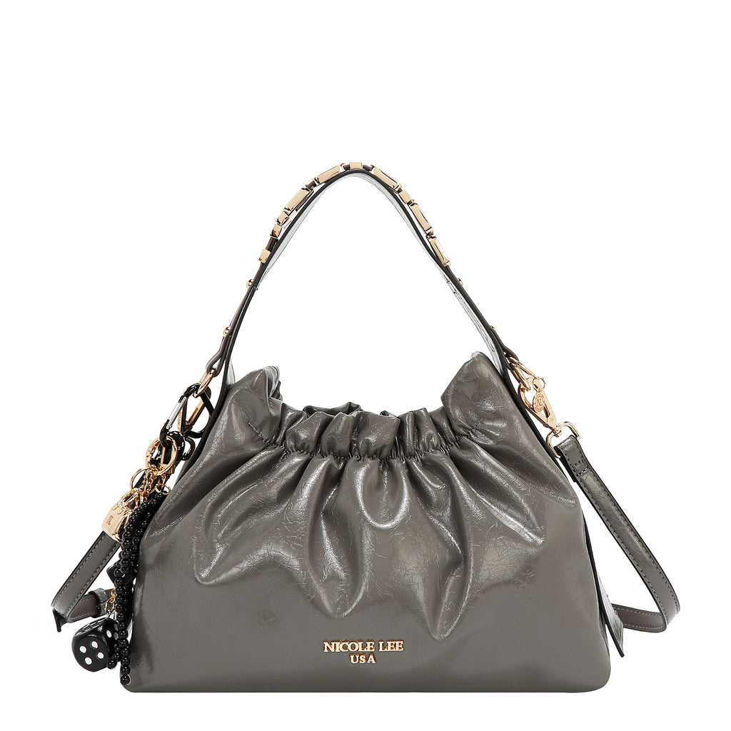 Bolsa de mano Nicole Lee acabado brillante y llavero FW25