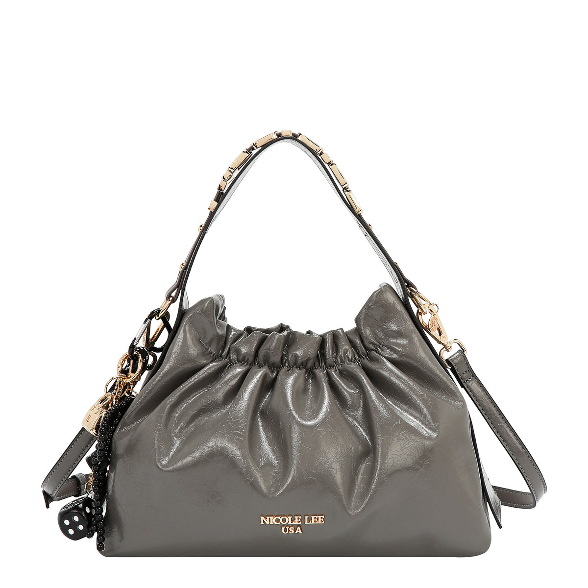 Bolsa de mano Nicole Lee acabado brillante y llavero FW25