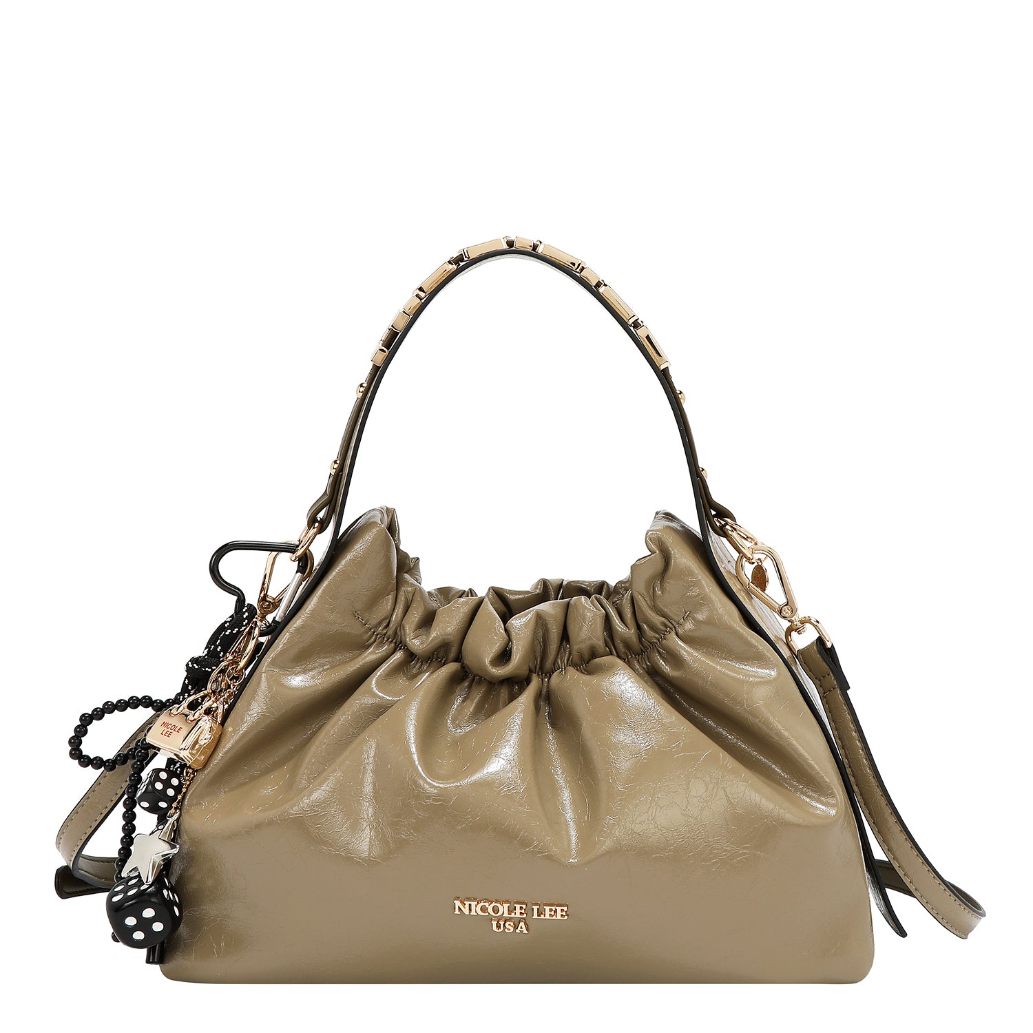 Bolsa de mano Nicole Lee acabado brillante y llavero FW25