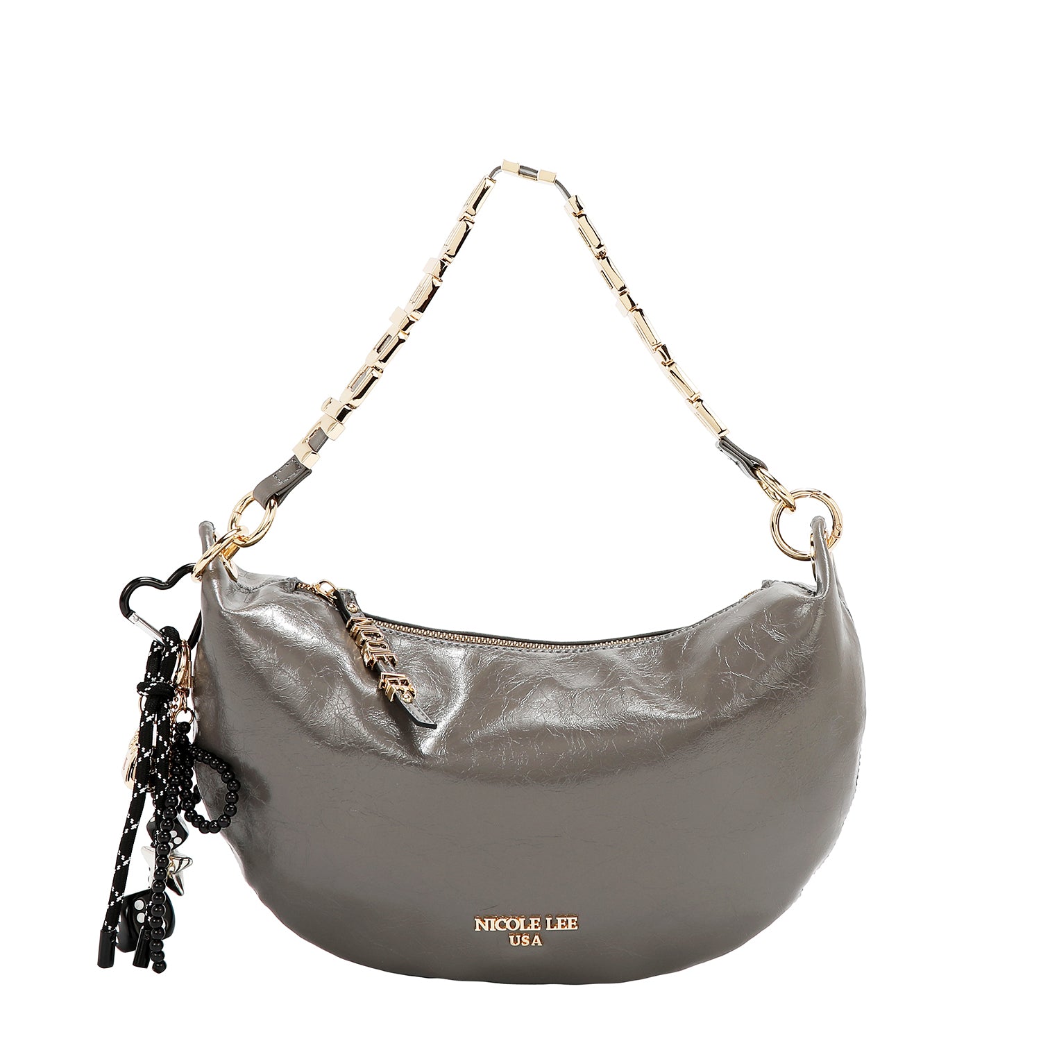 Bolsa media luna Nicole Lee acabado brillante y llavero FW25