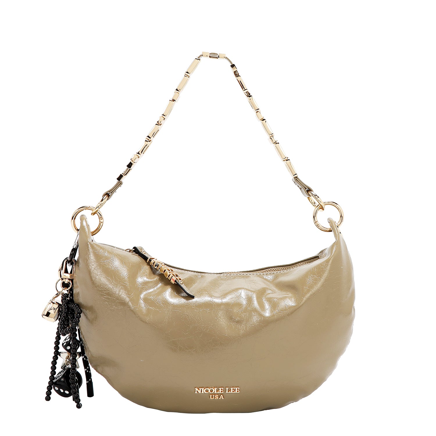 Bolsa media luna Nicole Lee acabado brillante y llavero FW25