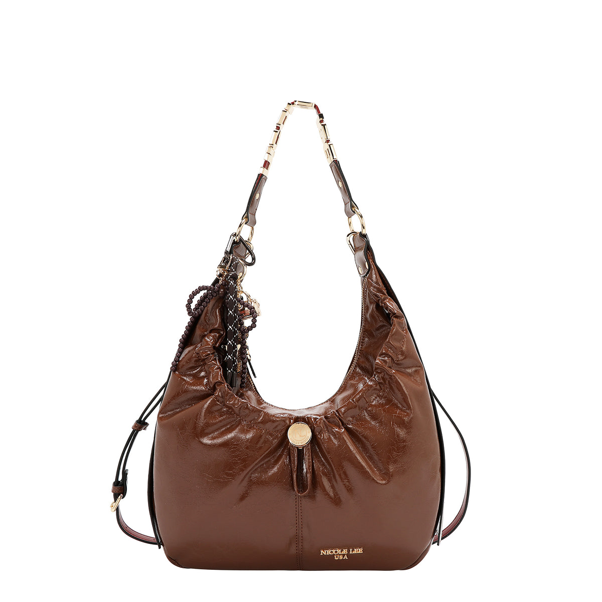 Bolsa hobo Nicole Lee acabado brillante y llavero FW25