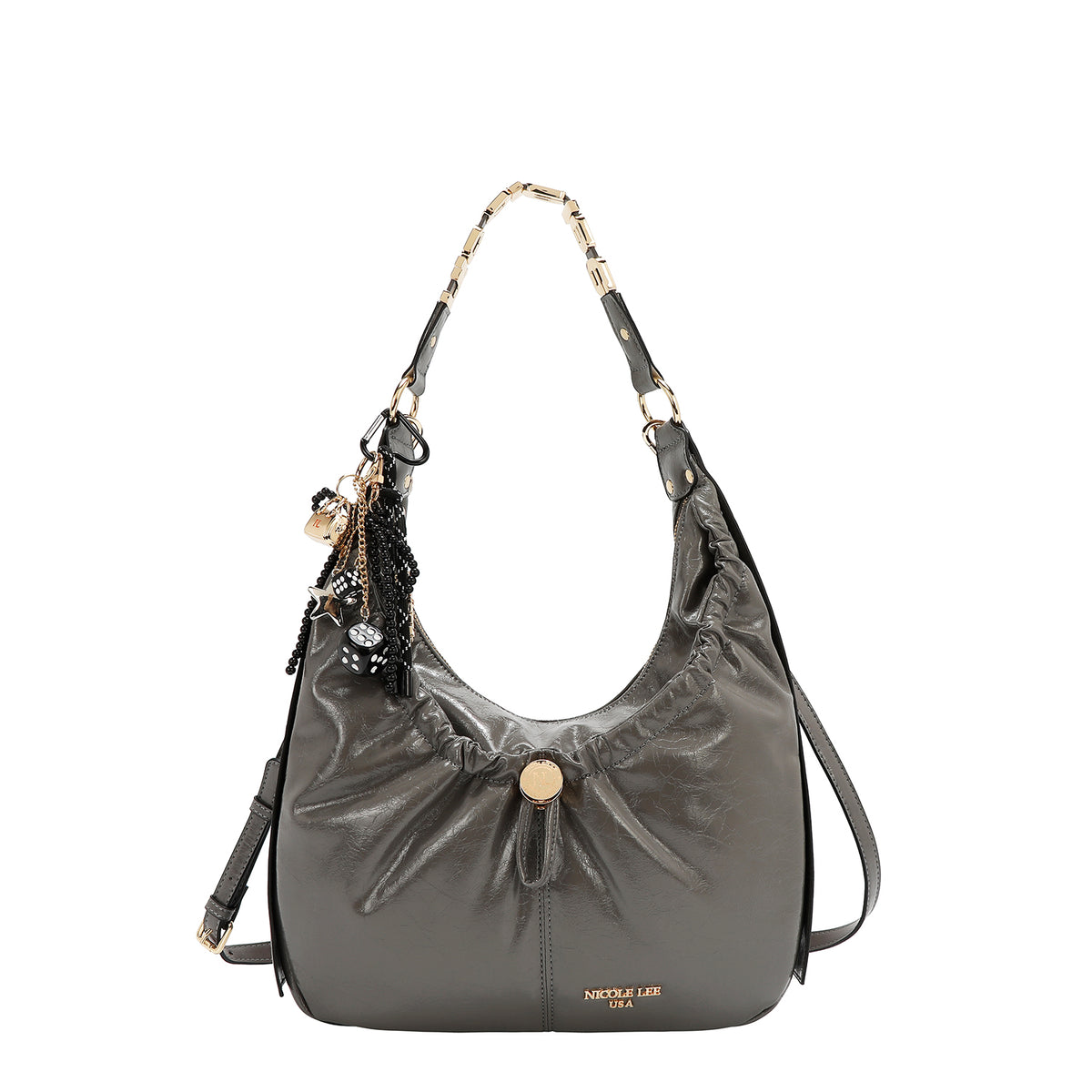 Bolsa hobo Nicole Lee acabado brillante y llavero FW25