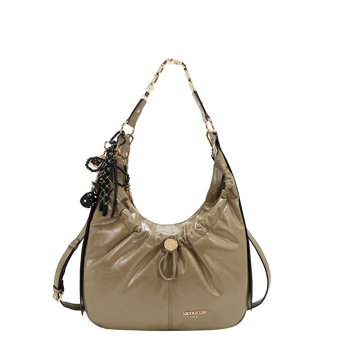 Bolsa hobo Nicole Lee acabado brillante y llavero FW25