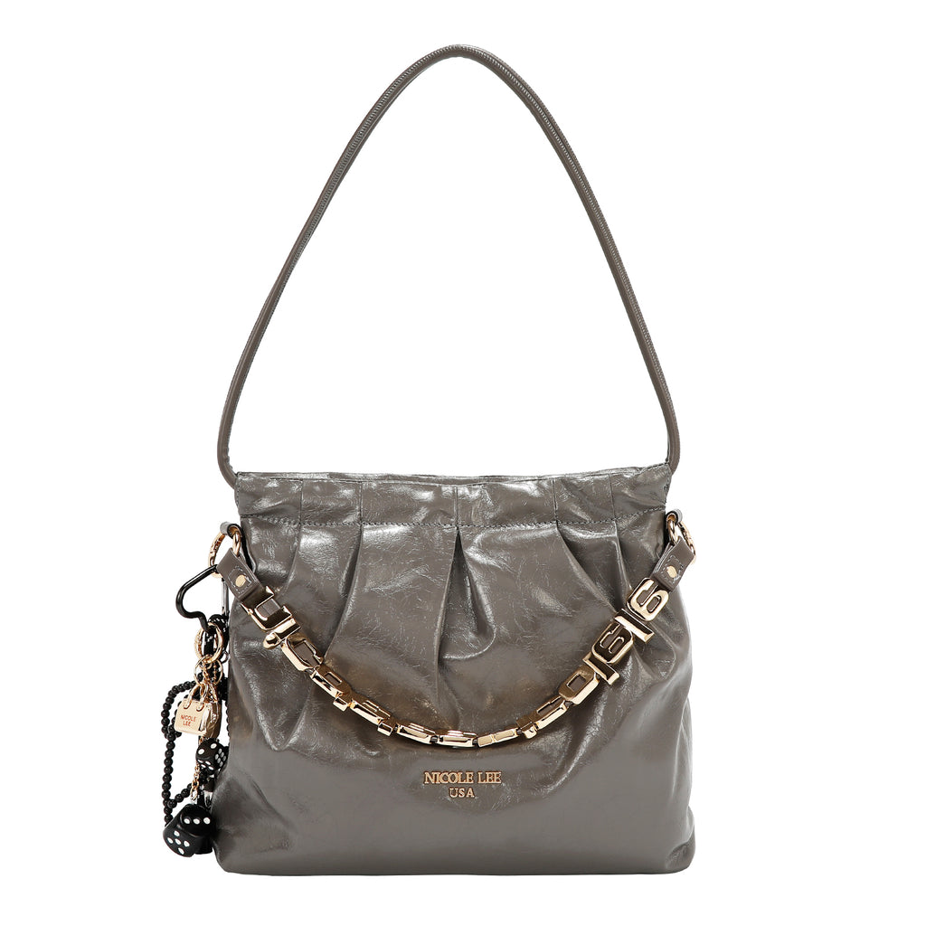 Bolsa satchel Nicole Lee acabado brillante y llavero FW25