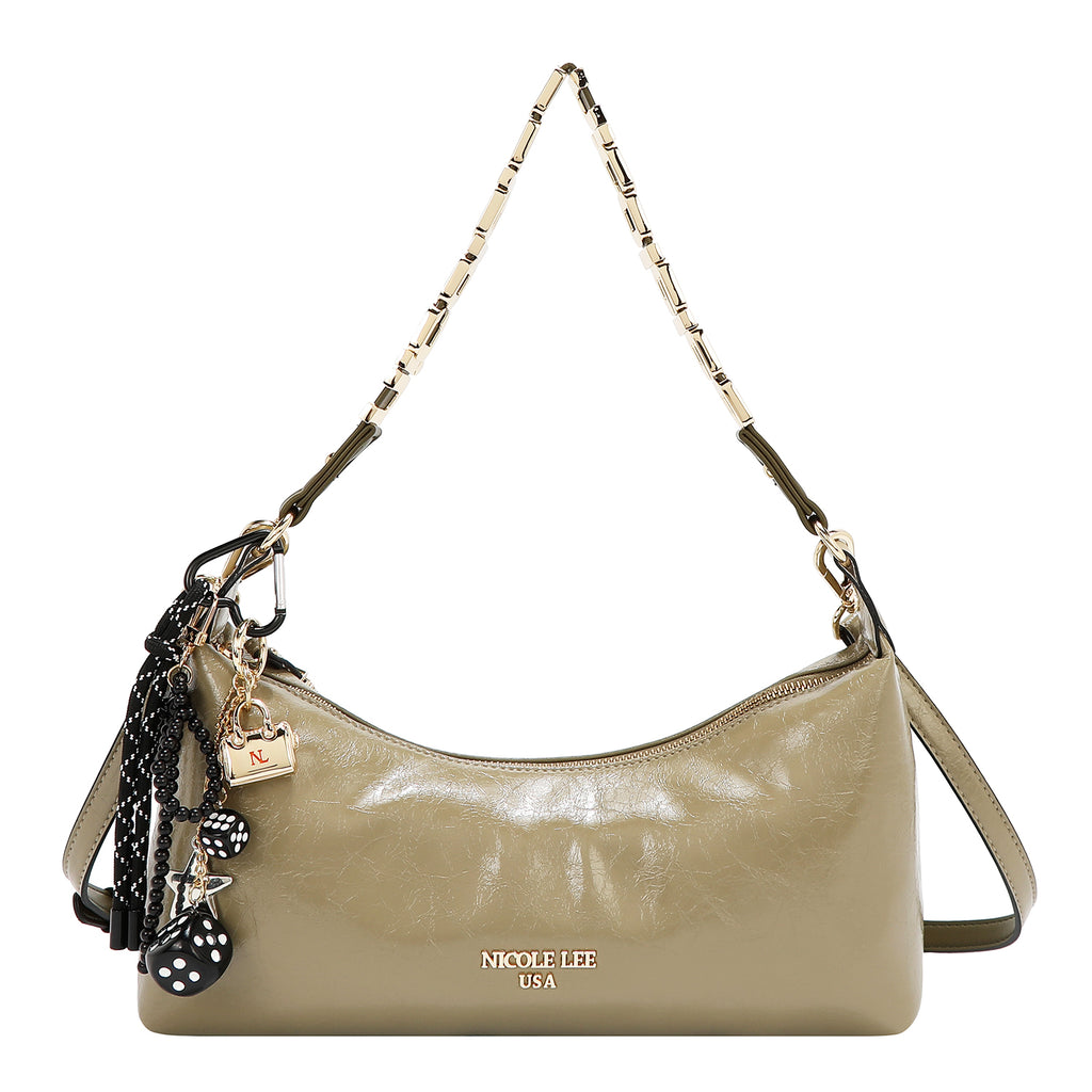 Bolsa baguette Nicole Lee acabado brillante y llavero FW25