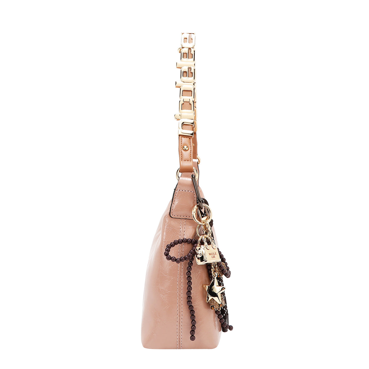 Bolsa baguette Nicole Lee acabado brillante y llavero FW25