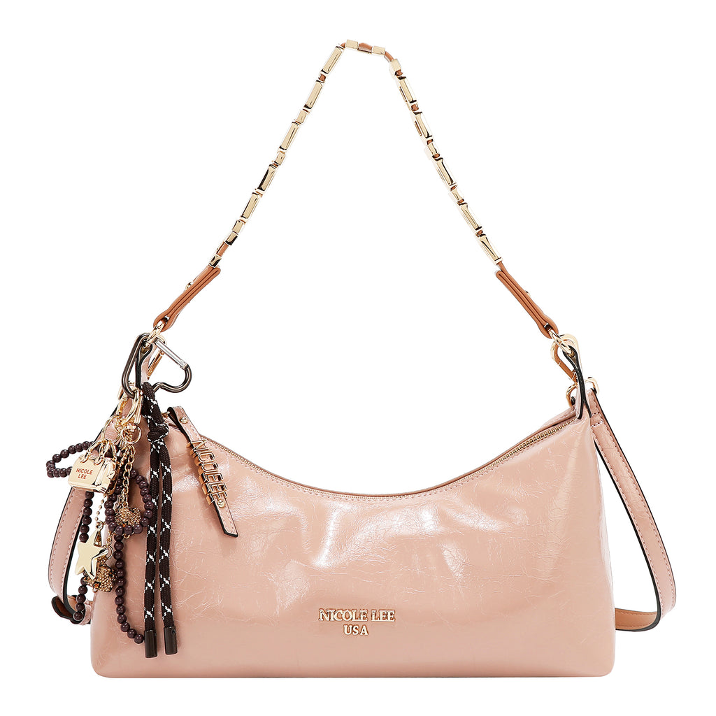 Bolsa baguette Nicole Lee acabado brillante y llavero FW25