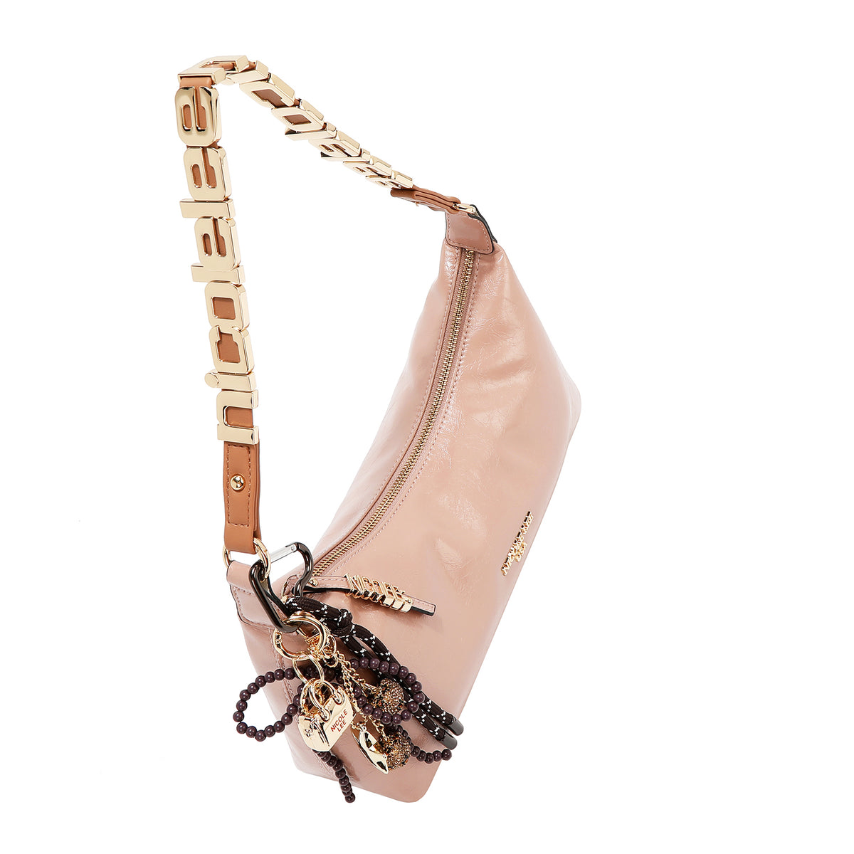 Bolsa baguette Nicole Lee acabado brillante y llavero FW25