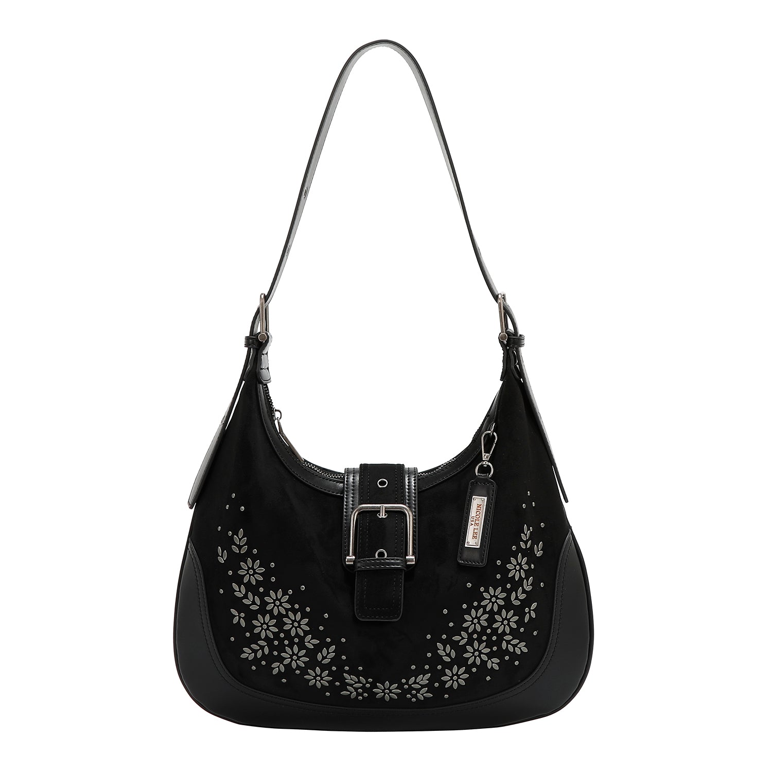 Bolsa Shoulder Nicole Lee De Gamuza Con Flores Y Hojas FW25