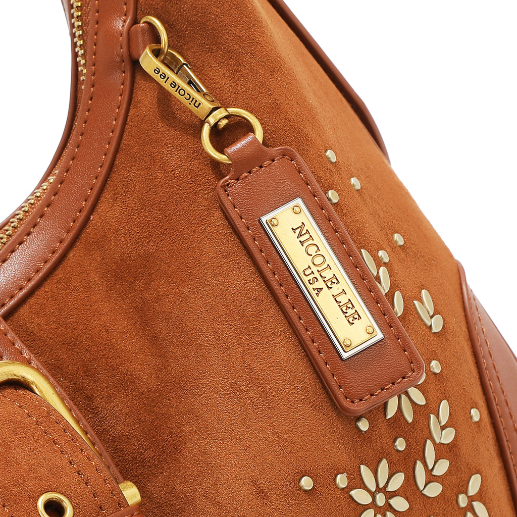 Bolsa Shoulder Nicole Lee De Gamuza Con Flores Y Hojas FW25