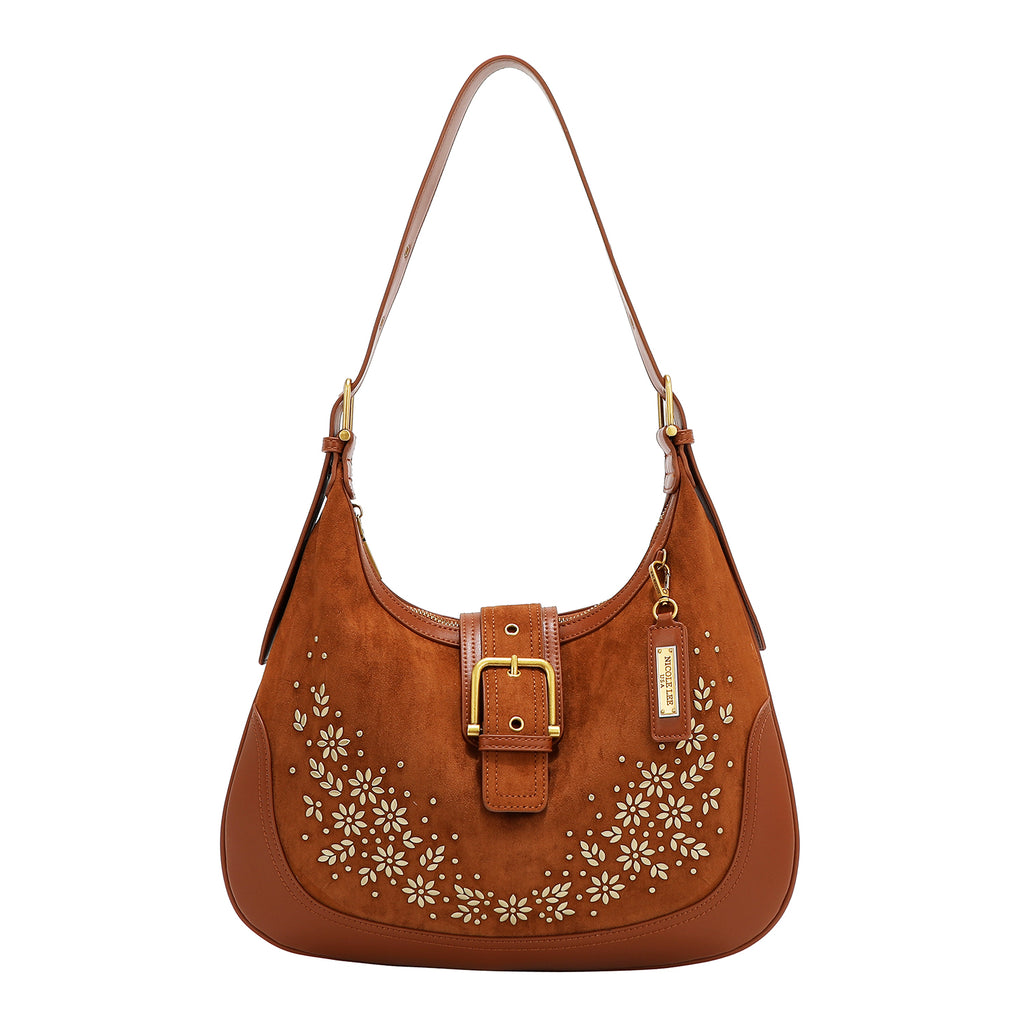 Bolsa Shoulder Nicole Lee De Gamuza Con Flores Y Hojas FW25