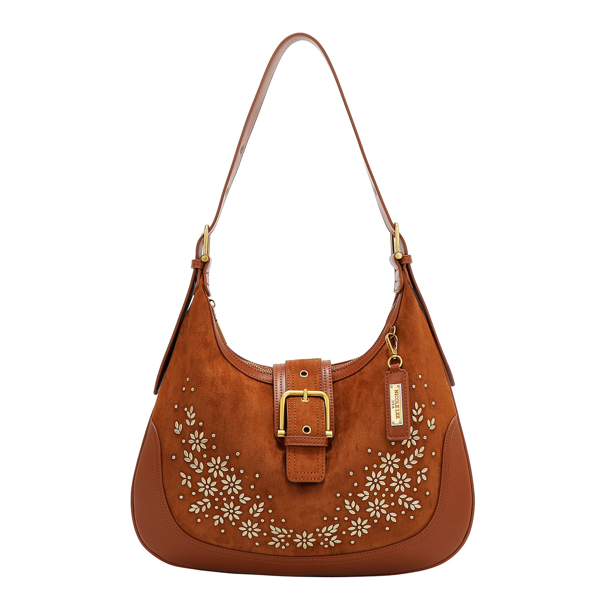 Bolsa Shoulder Nicole Lee De Gamuza Con Flores Y Hojas FW25
