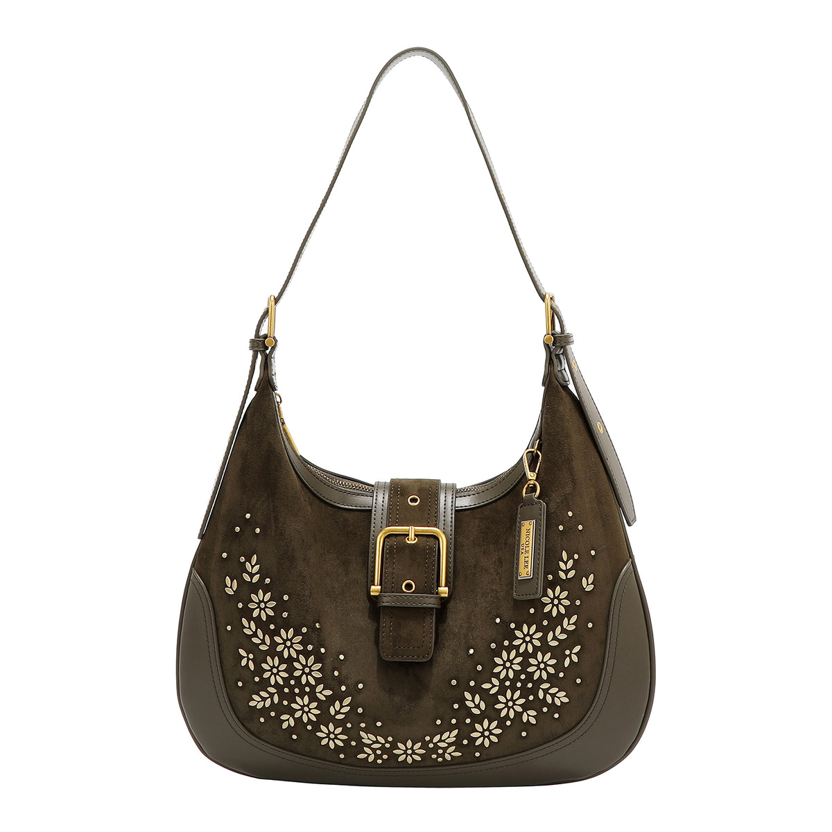 Bolsa Shoulder Nicole Lee De Gamuza Con Flores Y Hojas FW25