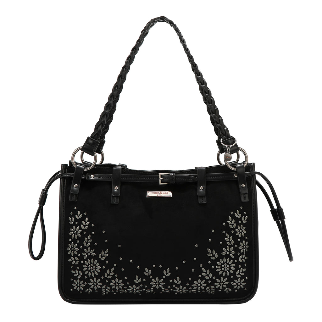 Bolsa Tote Nicole Lee De Gamuza Con Flores Y Hojas FW25