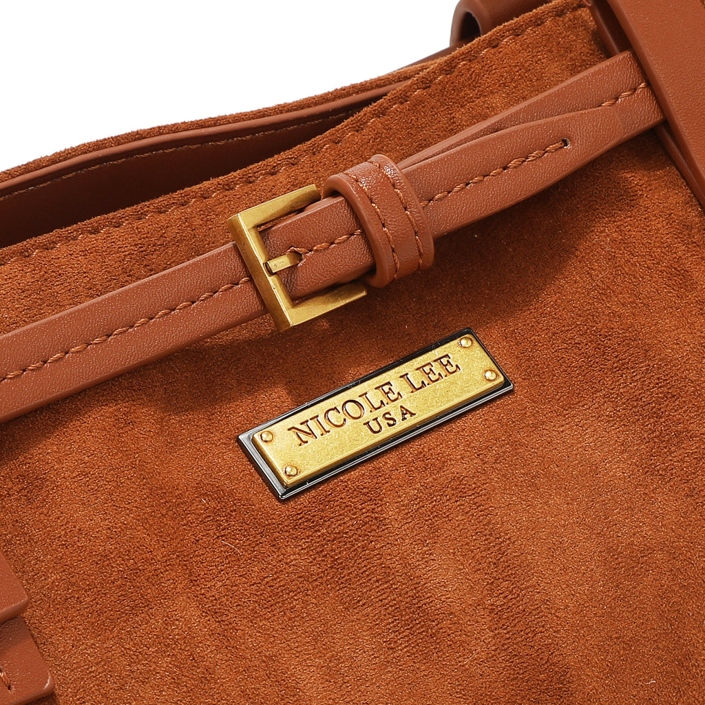 Bolsa Tote Nicole Lee De Gamuza Con Flores Y Hojas FW25