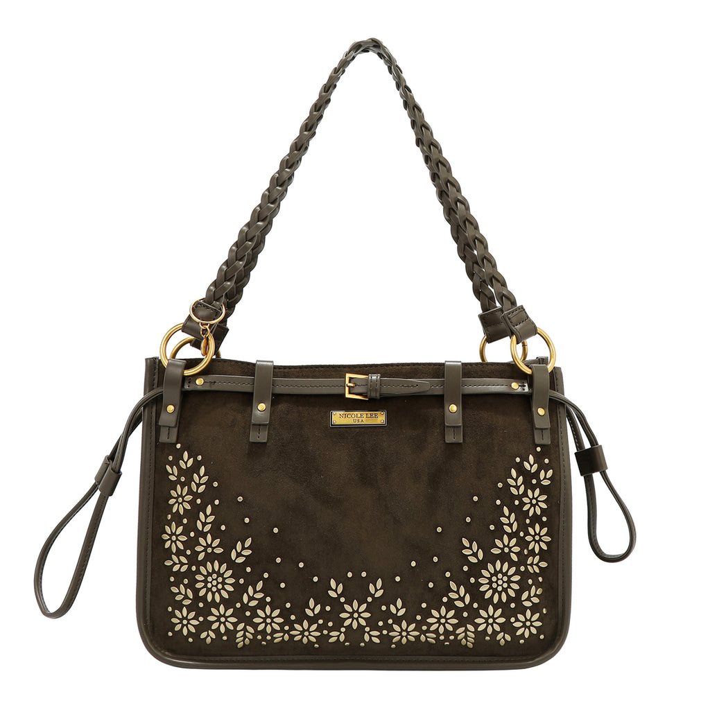 Bolsa Tote Nicole Lee De Gamuza Con Flores Y Hojas FW25