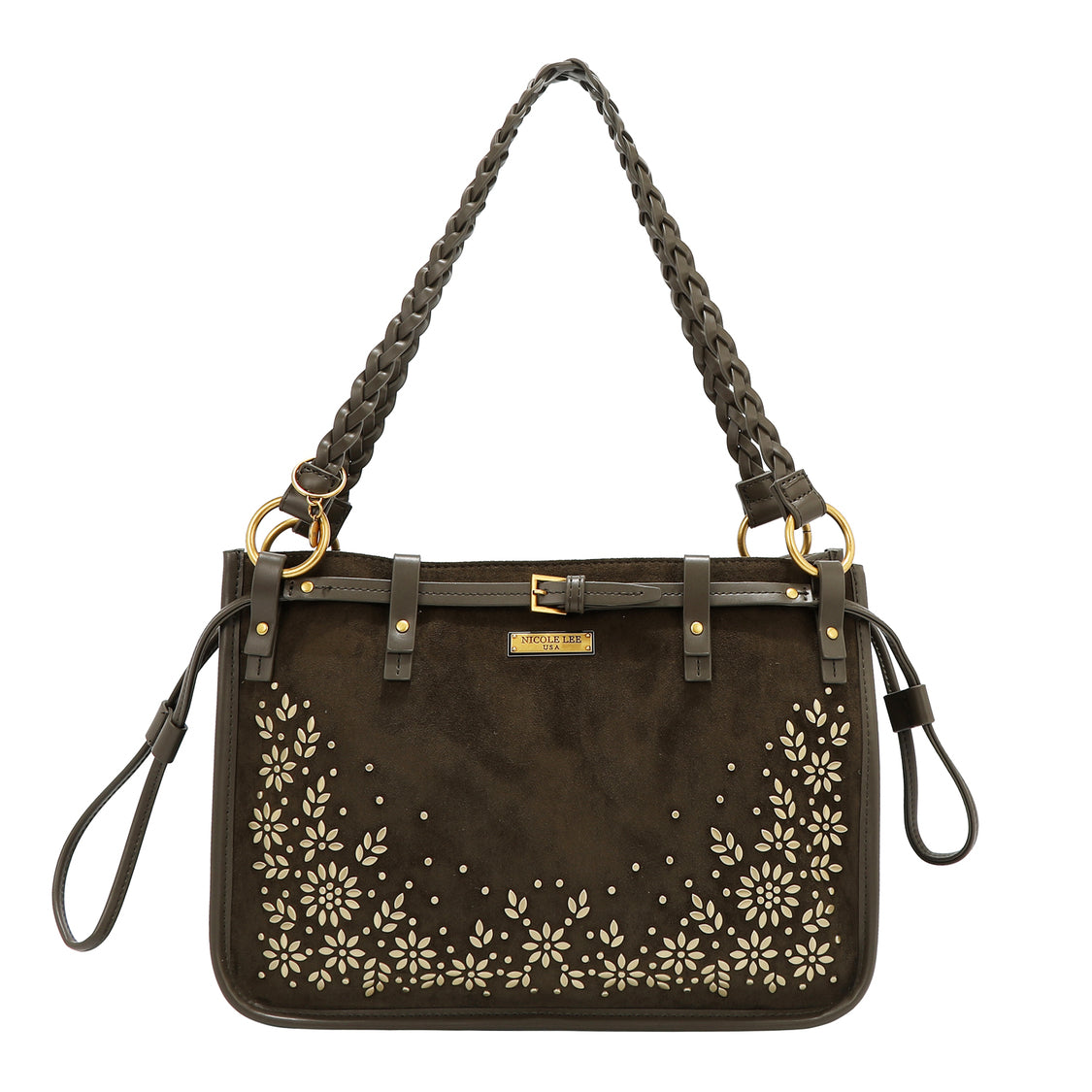 Bolsa Tote Nicole Lee De Gamuza Con Flores Y Hojas FW25
